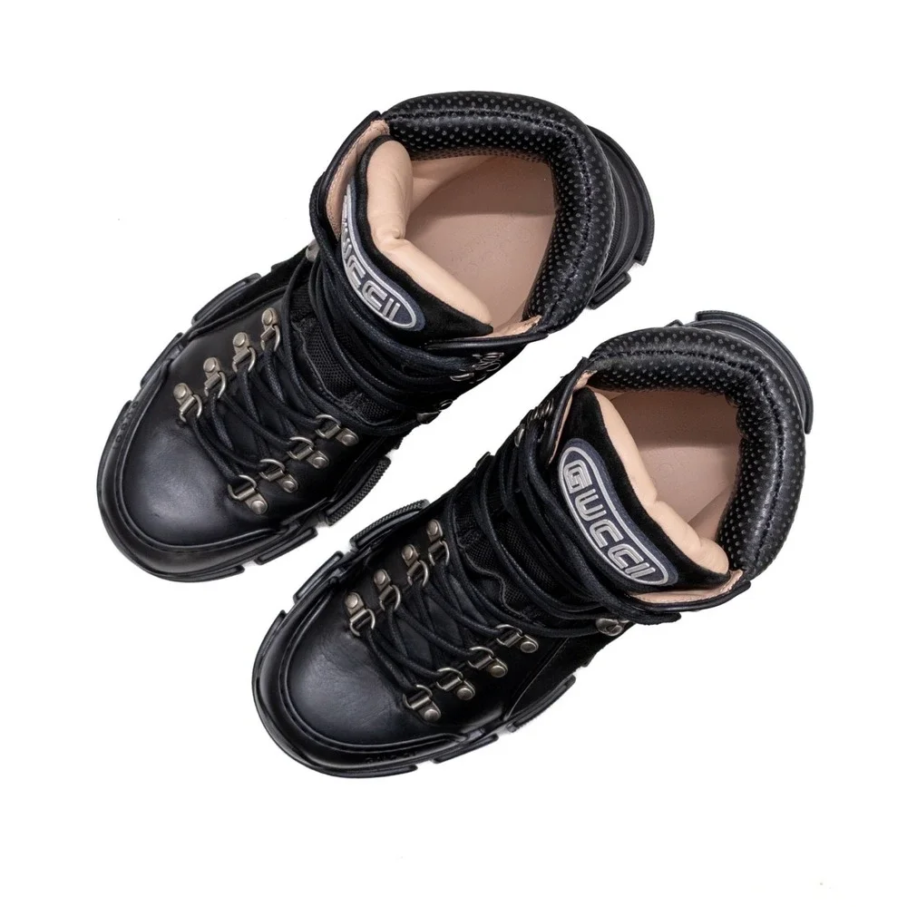 Gucci Flashtrek Black Leather High Top Hiking Boots Mens Size UK 7 US‎ 8 Chunky